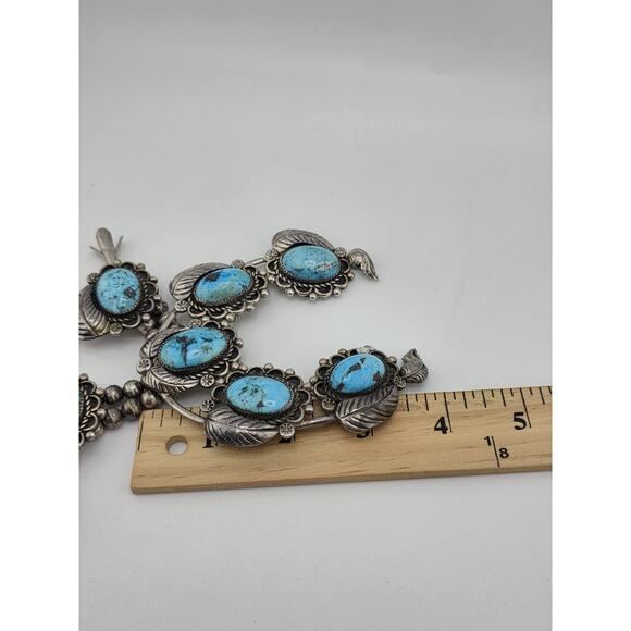 Early Navajo Indian KINGMAN Turquoise Sterling Silver Squash Blossom Necklace - Picture 16 of 16